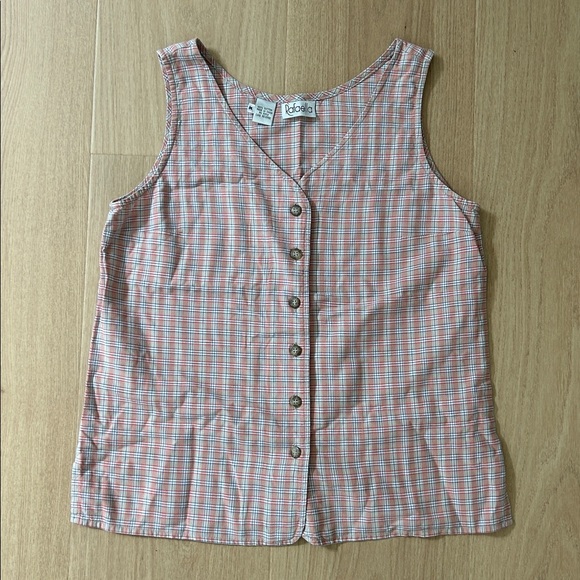 Rafaella Tops - Pink Plaid Button Front Tank Top